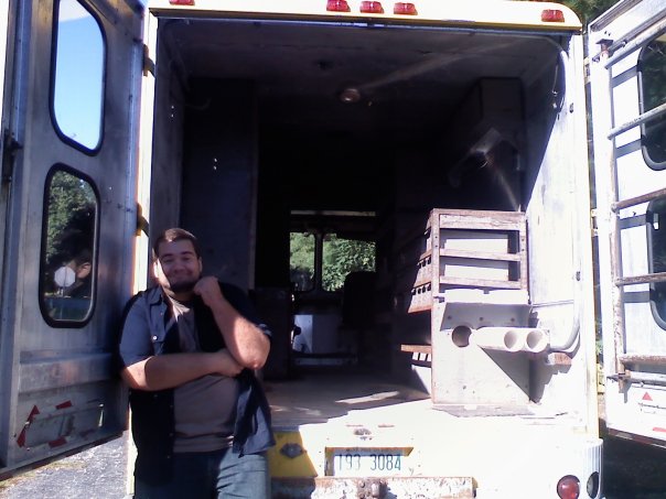 Zeke by a van